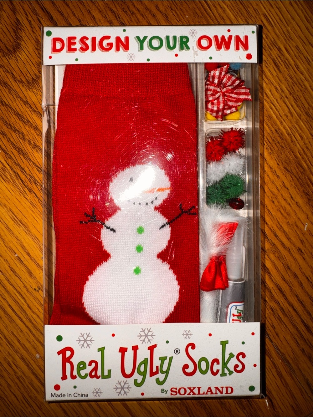 Real Ugly Socks Design Your Own Red Snowman Sock Kit fits 9-11
